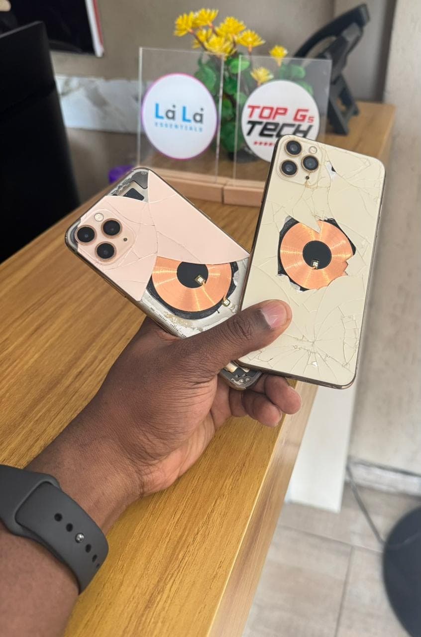 iPhone Back Glass Replacement - the device before repair, showing the damage